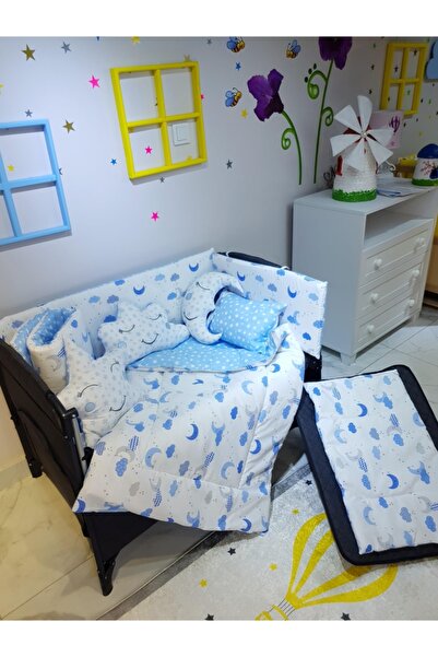 bebek_iklimi 70x110 Park Beşiklere 10 Parça Bebek Uyku Seti - Mavi Ay Yıldız ...
