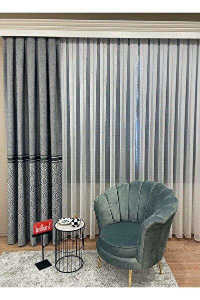 Brillant Blackout Karartma Zemin Baskılı Damask Desen 1/2,50 Pile Fon Perde