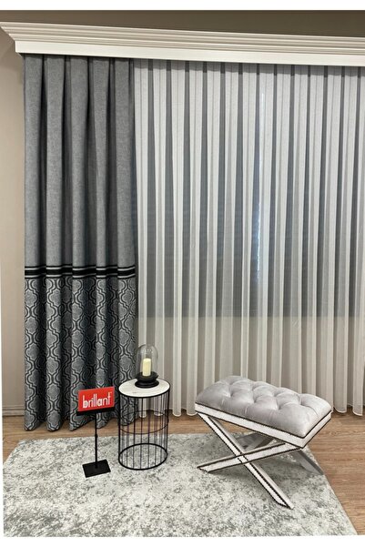 Brillant Blackout Karartma Zemin Baskılı Damask Desen 1/2,50 Pile Fon Perde