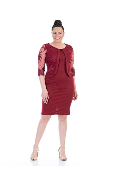 Arin Plus Size Evening Dress with Embroidery Detail