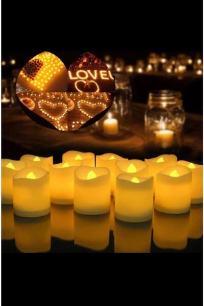 HEYBENİDOLDUR 12 Li Dumansız Sarı Alevli Dekoratif Pilli Led Mum (3,5x4,5cm)