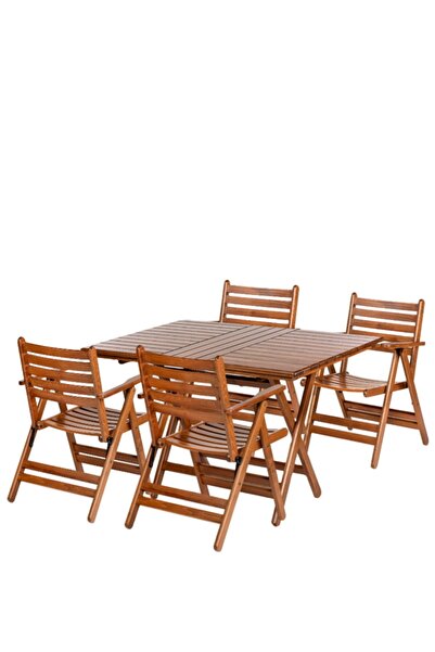 Bahçeci London Atina Katlanır Ahşap Bahçe Balkon Takımı -80x140 Masa + 4 Sand...