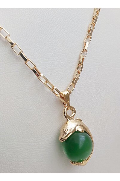 BİJUTERİ EVİ Akik Taşı Yunus Figürlü Küre Doğal Taşlı Kolye - 95