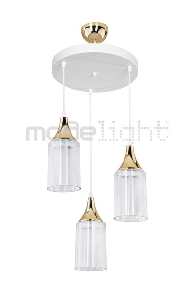 Modelight Aksel 3lü Beyaz / Gold Dekoratif Duylu