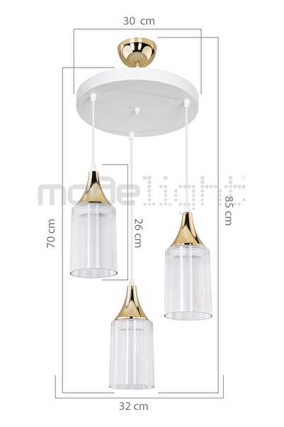 Modelight Aksel 3lü Beyaz / Gold Dekoratif Duylu