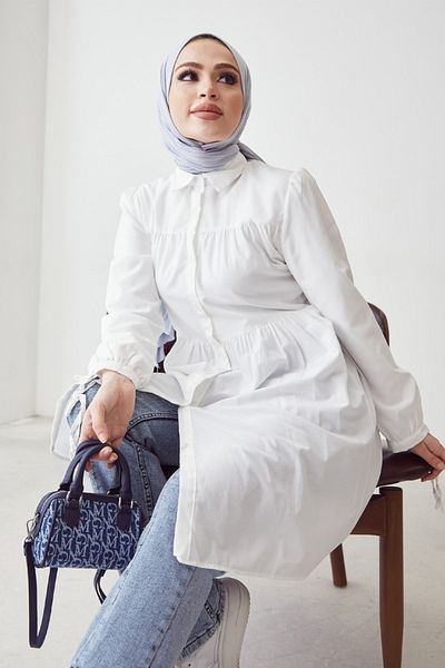 InStyle Tunica Lara cu Maneci Legate - Alba