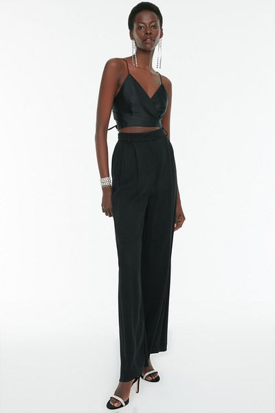 Trendyol Collection Fekete szatén Bustier TPRSS22BS0059
