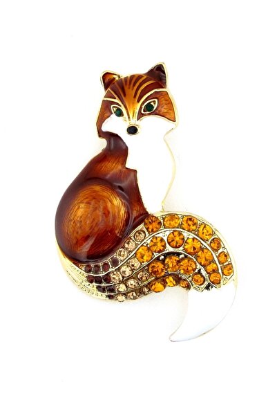 Solfera Tilki Parlak Zirkon Taşlı Büyük Boy Metal Broş Rozet Rz038