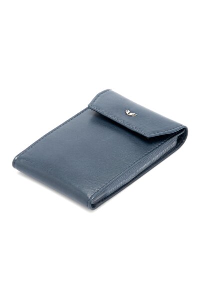 Tergan Navy Blue Leather Unisex Card Holder 01193h86