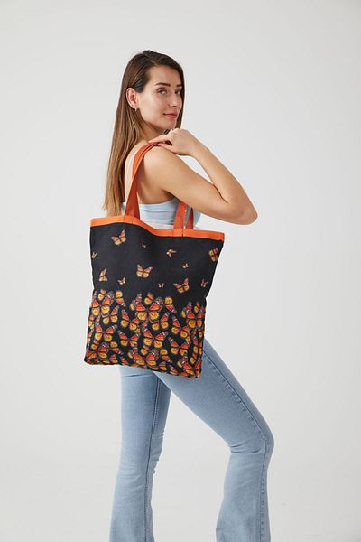 AYSHOME Ays Home Butterfly Pattern Μαύρο ύφασμα Shopping Beach Shoulder Bag