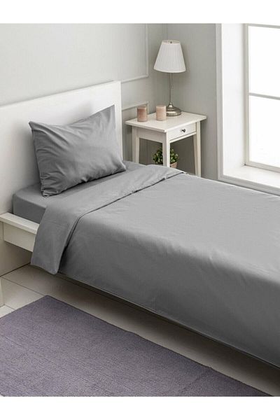 mer-tim ezberbozan ev tekstili Mer-tim Cotton Ranforce Double Oversize 180x200 Elastic Sheet Set - Gray