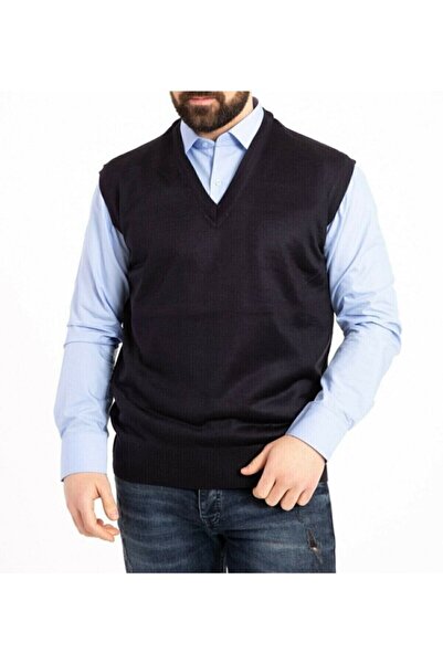 Genel Markalar Erkek Lacivert V Yaka Baba Ince Yün Triko Süveter