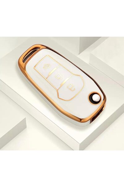 AYZ GARAGE حافظة مفاتيح F O R D مصنوعة من مادة TPU باللون الأبيض الفاتح