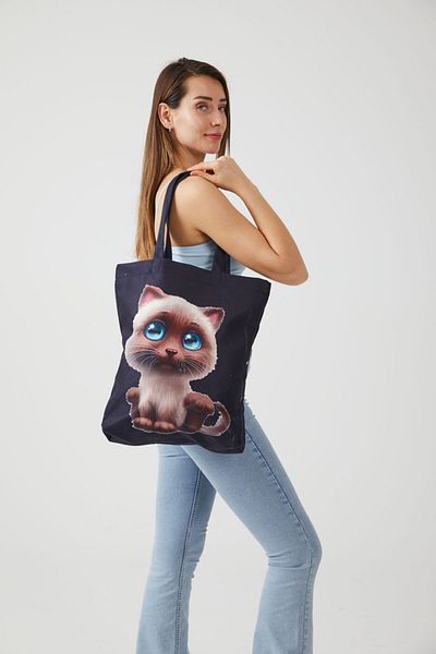 AYSHOME Τσάντα ώμου παραλίας Ays Home Tatlış Cat Black Cloth Shopping Beach