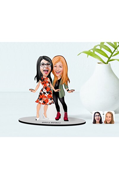 Bk Gift Kişiye Özel Kız Kankalar Karikatürlü Ahşap Biblo Model-1