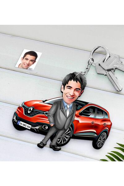 Bk Gift Kişiye Özel Erkek Renault Kadjar Figürlü Plakalı Ahşap Karikatür Anah...