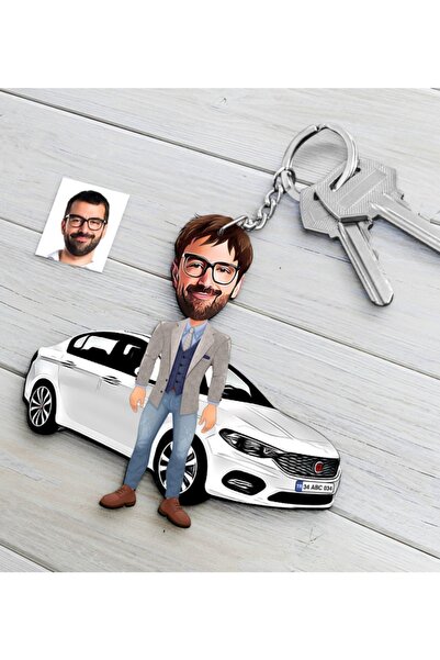 Bk Gift Kişiye Özel Bay Fıat Egea Figürlü Plakalı Ahşap Karikatür Anahtarlık-3