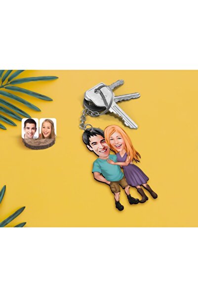 Bk Gift Kişiye Özel Sevgililer Karikatürlü Ahşap Anahtarlık-80