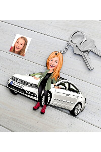 Bk Gift Kişiye Özel Volkswagen Passat Figürlü Plakalı Ahşap Karikatür Anahtarlık