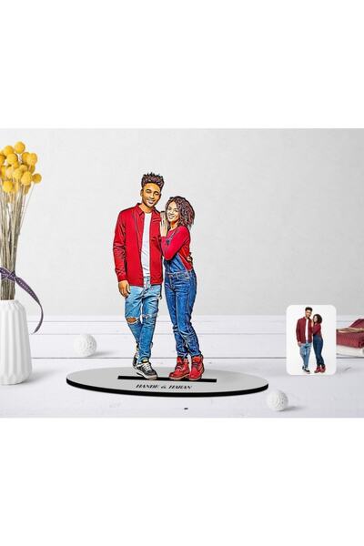 Bk Gift Kişiye Özel Tam Boy Sevgililer Karikatürlü Ahşap Biblo Model-1