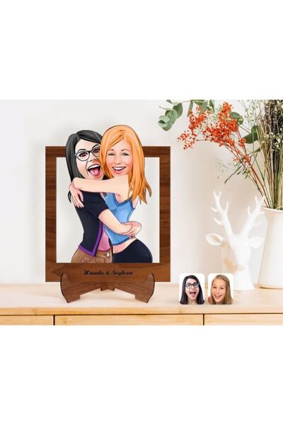 Bk Gift Kişiye Özel Kız Kardeşler Karikatürlü Ahşap Standlı 3d Biblo-10
