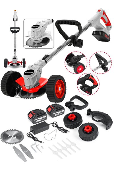 Graizer Alman 88 V 5 Ah Çift Akülü Tekerlekli Ot Çim Çalı Biçme Kesme Makinesi Tırpanı Akülü Tırpan