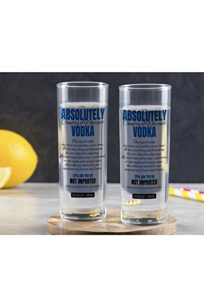 Bk Gift Kişiye Özel Renkli Baskılı Absolutely Vodka Tasarımlı Ikili Vodka Bardağı-1