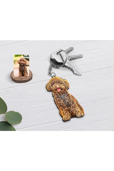 Bk Gift Kişiye Özel Tam Boy Köpek Karikatürlü Ahşap Anahtarlık-1
