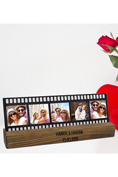 Bk Gift Sevgililere Özel 5 Fotoğraflı Film Şeridi Mesajlı Dekoratif Ahşap Stand