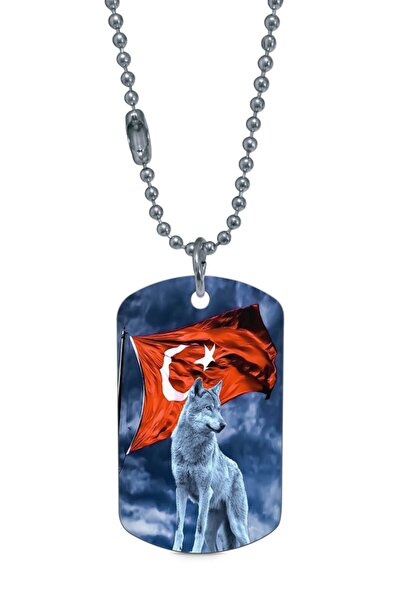 Genel Markalar Kurt Türk Bayrağı Gümüş Renk Künye / Kolye Dft5396