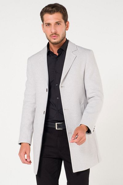 AtakGiyim Men's Gray White V-Neck Stamp Coat