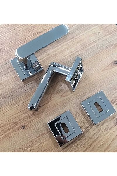 ARON Sofuoğlu Lüx Barbaros Square Rosette Chrome Shiny (ROOM - LIVING ROOM - KITCHEN) Door Handle Aluminum / Steel
