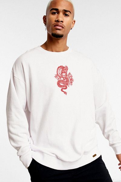 Pasage Trend Nice Oversize Μπροστινό Dragon εμπριμέ λευκό φούτερ