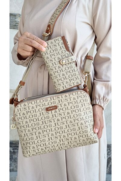 Just Polo Kadın Vizon Çanta Cüzdan Kombini
