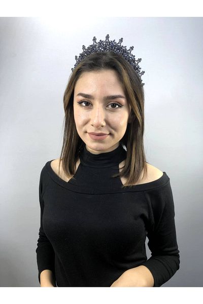 Hobigram Leganis Henna și Coroana de Mireasă Albastru Marin – Coroană, Piatră de Cristal, Model Elegant, Coroană de Mireasă, Accesoriu de Păr – Coroană