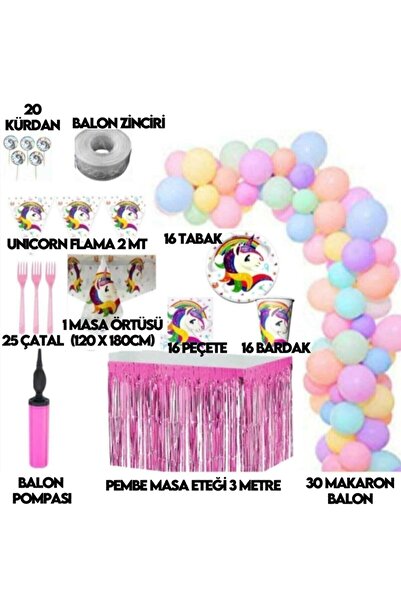 Parti dolabı Unicorn 16 Kişilik Lüks Doğum Günü Parti Balon Zinciri Seti Paket