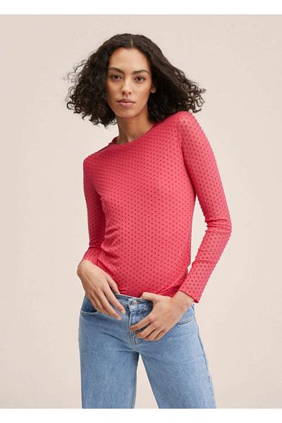 MANGO Woman Flocked Semi-Transparent T-Shirt