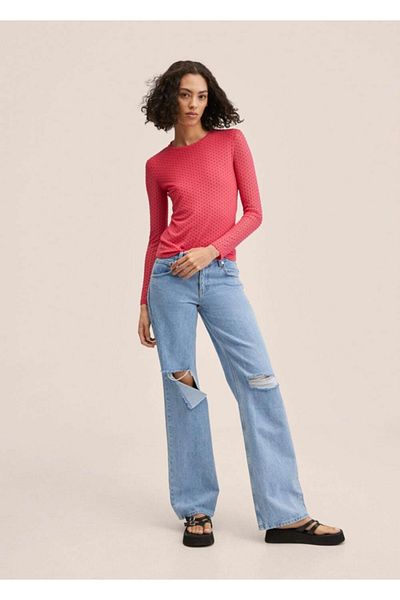 MANGO Woman Flocked Semi-Transparent T-Shirt