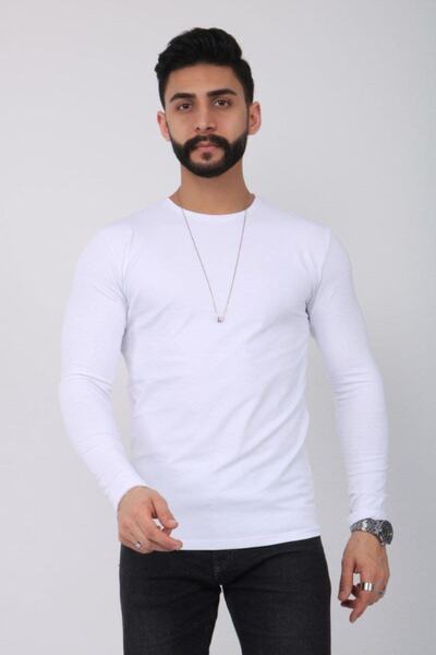 ANBAR Tricou de bază cu mânecă lungă, alb, pentru bărbați