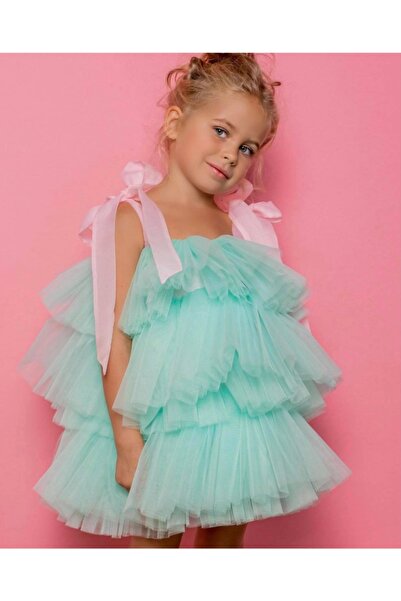 Da&Mira Kız Çocuk Yeşil Renk Doğum Günü Parti Özel Gün Elbisesi