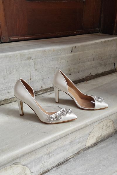 LA CALZATURE Pearl Satin 9 cm Side Transparent Star Accessory Heeled Stiletto