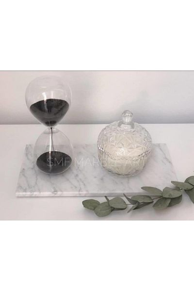 Sümeyra Marble Art White with Gray Transition Marble Plate Presentation Tray 10*20cm