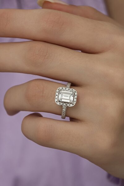 ALYANSEVİM Baget Zirkon Taşlıtektaş Gümüş Bayan Yüzük