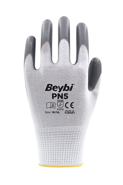 Beybi Pn5 Polyester Knitted Nitrile Cotton Gloves-Grey-No:10-12 Pairs