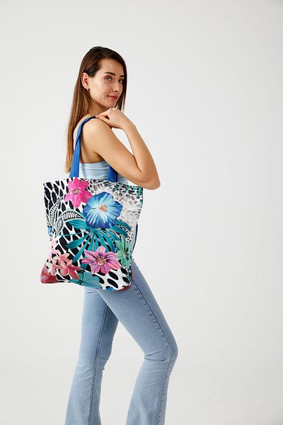 AYSHOME Ays Home Floral Ζέβρα μοτίβο υφασμάτινη τσάντα ώμου για αγορές