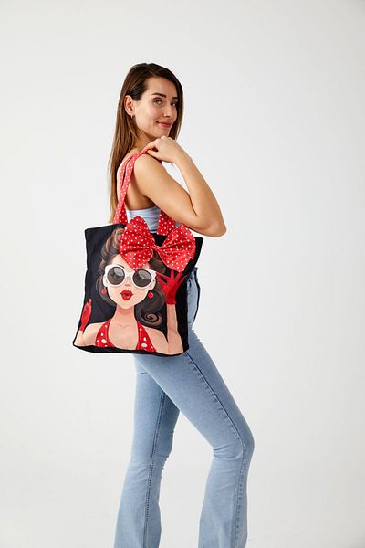 AYSHOME Women's Red Black Polka Dot Popart Tote Beach Bag