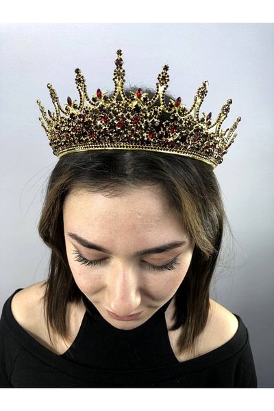 Hobigram Leganis Henna și Coroana de Mireasă de culoare aurie burgundă – Coroană, Piatră de cristal, Model elegant, Coroană de mireasă – Coroană