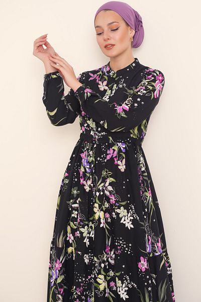 Bigdart 2144 Rochie Hijab Neagră cu Guler