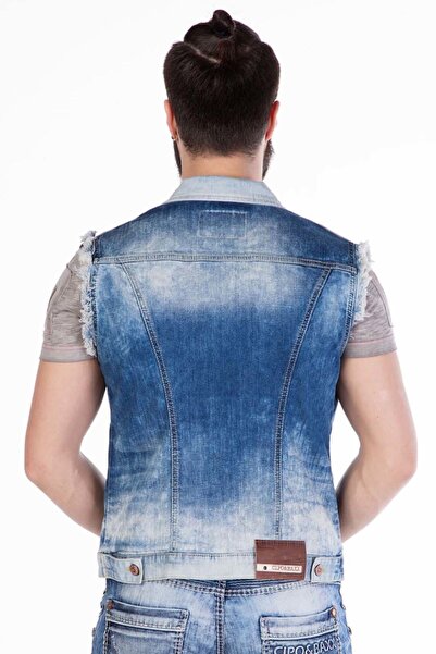 Cipo&Baxx Cw107 Eskimiş Yırtıklı Dikişli Erkek Mavi Kot Yelek