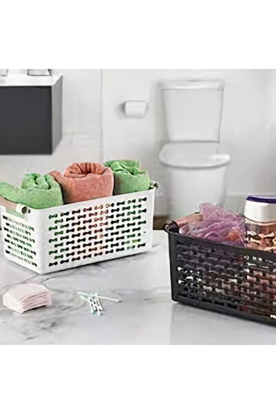 KRM HOME 4 Pieces Wooden Colored Plastic Handle Organizer Basket Bread Basket (2 Black-2 White)